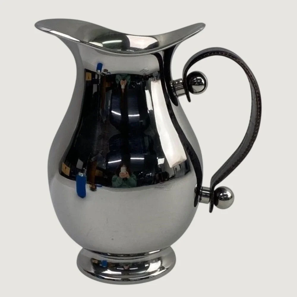 Polished Stainless‎ Steel Pitcher Brown Faux Crocodile Leather Wrapped Handle